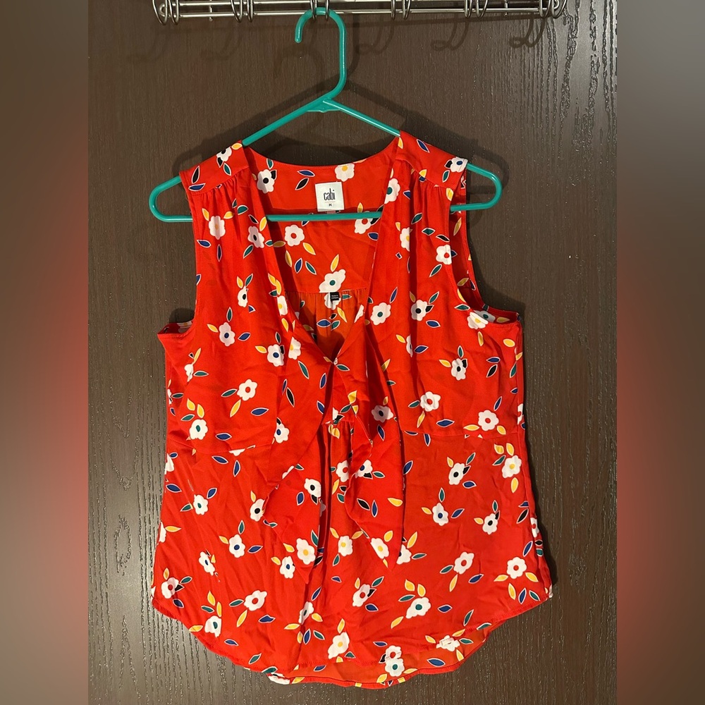 CAbi Red Floral Sleeveless Blouse